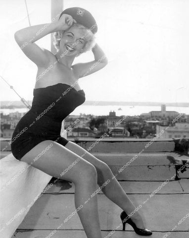 crp-19043 1955 sexy and shapely Sue Stevens in captain's hat & swimsuit for San Diego Harbor Days Queen crp-19043