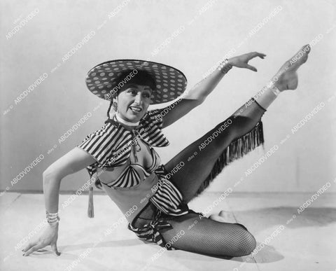 crp-01910 1940's unknown modern dancer in her fishnets and unusual outfit w polka dots and stripes crp-01910