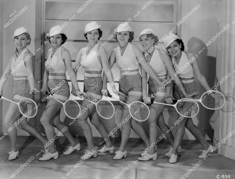 crp-02822 1936 Ruby Keeler & sexy chorus girl dancers badminton rackets hells & shorts film Colleen crp-02822