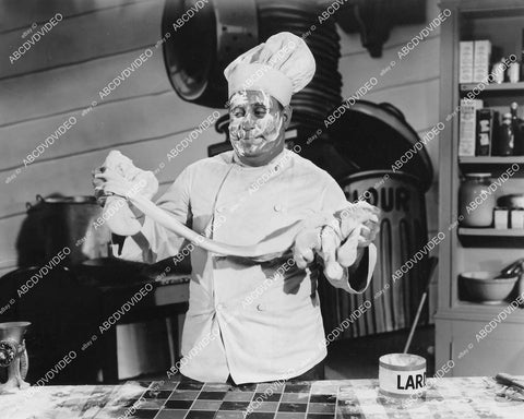 crp-04424 1944 chef Joe Besser stretching the dough in kitchen film Hey, Rookie crp-04424