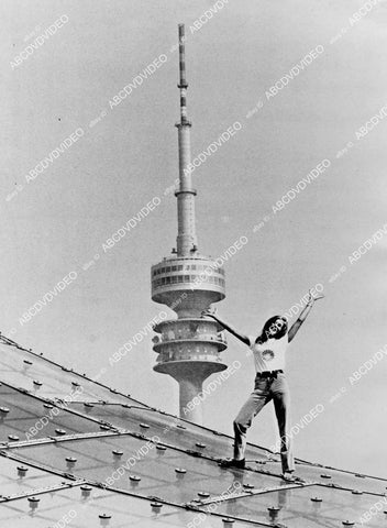 crp-04773 1972 Miss Munich Uschi Badenberg on top Olympic Stadium w television transmitter crp-04773