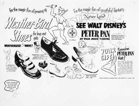 crp-05448 1953 Disney Peter Pan animated characters Weather-Bird Shoes ad tie in crp-05448