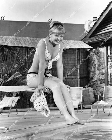 crp-06578 1967 sexy Debbie Watson in polka dot bikini sitting on diving board film The Cool Ones crp-06578