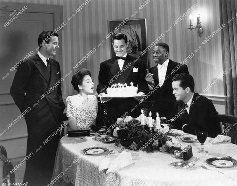 crp-07151 1944 Hugh Beaumont, Jeanne Bates, Tom Neal, Clarence Muse, Larry Parks birthday cake film The Racket Man crp-07151