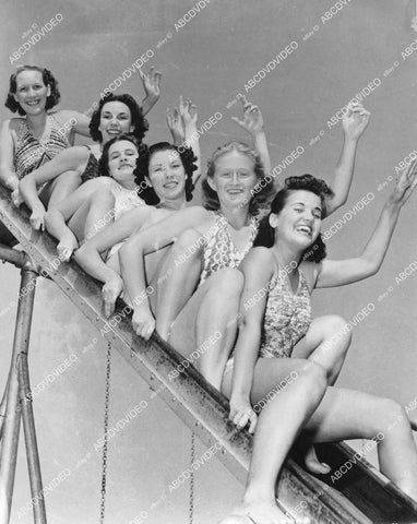 crp-00721 1938 Bevy Beauties on Slide Downey Park Virginia Spike Doris Fadler Geraldine Tracy Olive O'Donell Mary Crumrine Betty Watson crp-00721