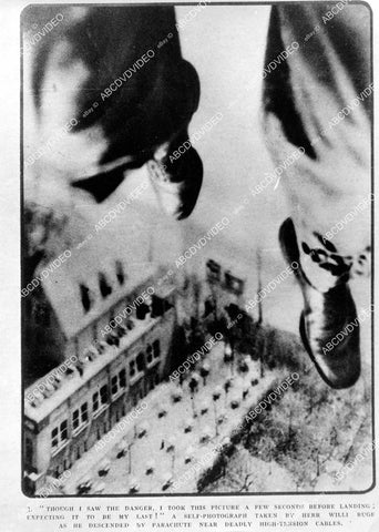 crp-08402 1940's Parachute jumper takes picture landing in high tension wires Herr Willi Ruge crp-08402