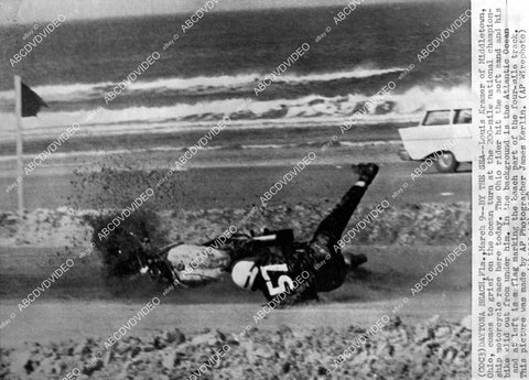 crp-09078 1958 motorcycle racing Louis Kramer takes a spill Daytona beach Fla crp-09078