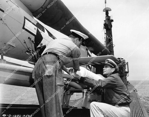 crp-09392 1950 Glenn Ford & Joe Sawyer examine rocket film The Flying Missile crp-09392