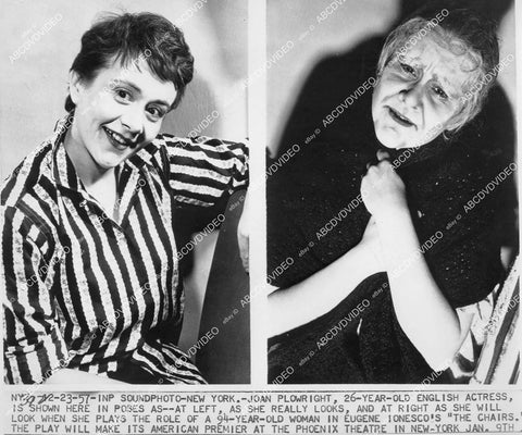 crp-00964 1957 Joan Plowright in & out of makeup theatrical play The Chairs Phoenix Theatre New York crp-00964